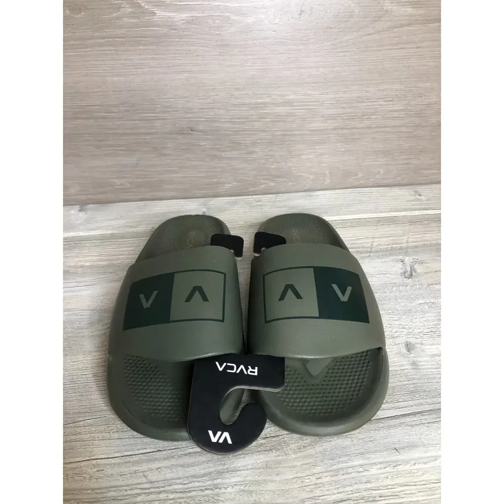 New RVCA Designer Mens Beach Pool Cush Molded Slides Flip Flops Size 11 Green